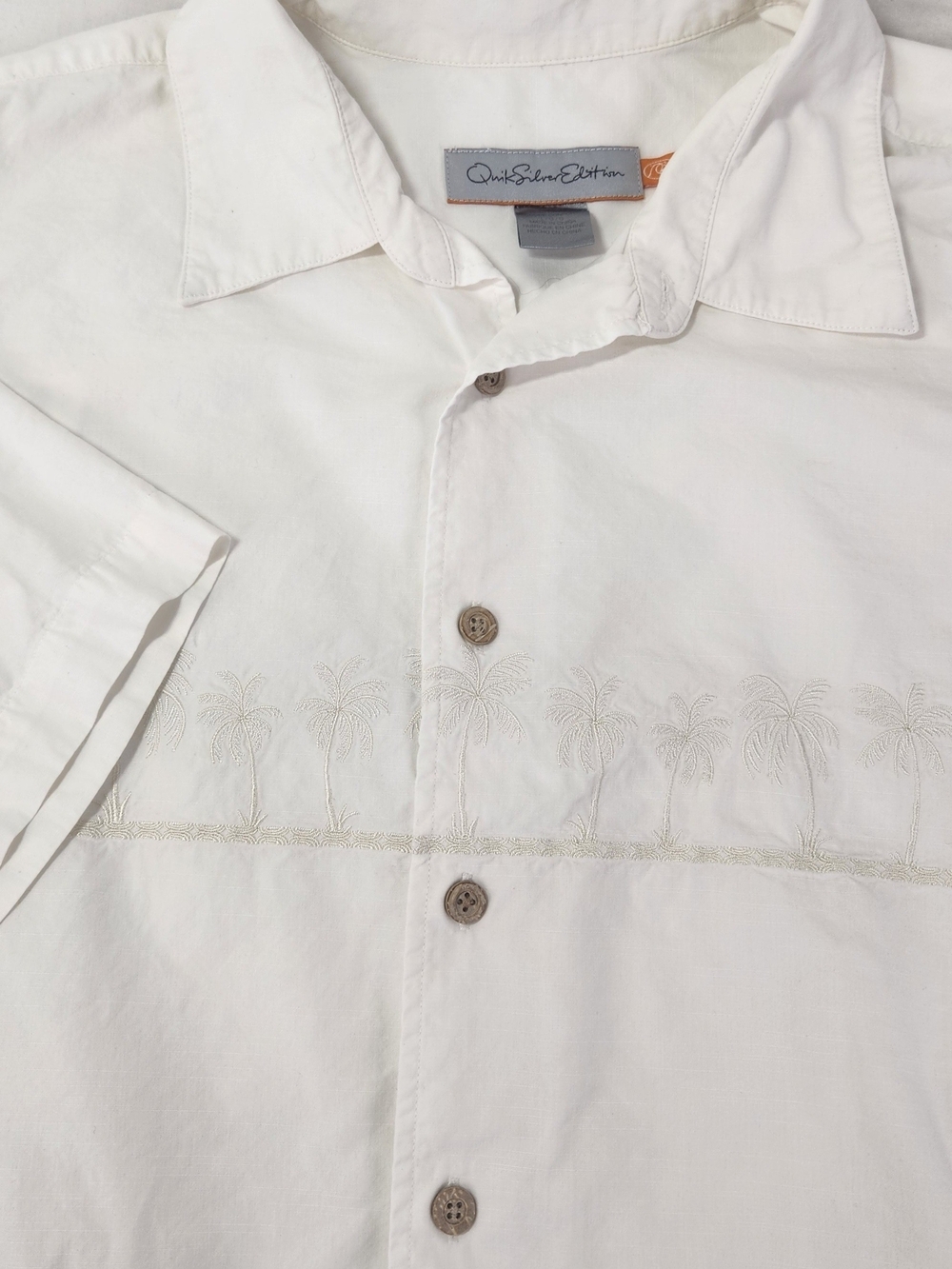 Quiksilver Edition White Resort Shirt Men's Large Palm Tree Embroidered Aloha - Picture 6 of 13